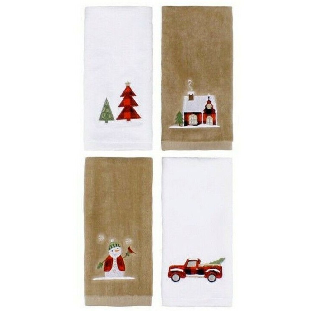 Christmas Fingertip Towels Set of 4 Embroidered Red Truck 11x18" Snowman Church